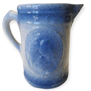 Antique Blue and White Stoneware Pitcher Salt Glazed Hull Pottery